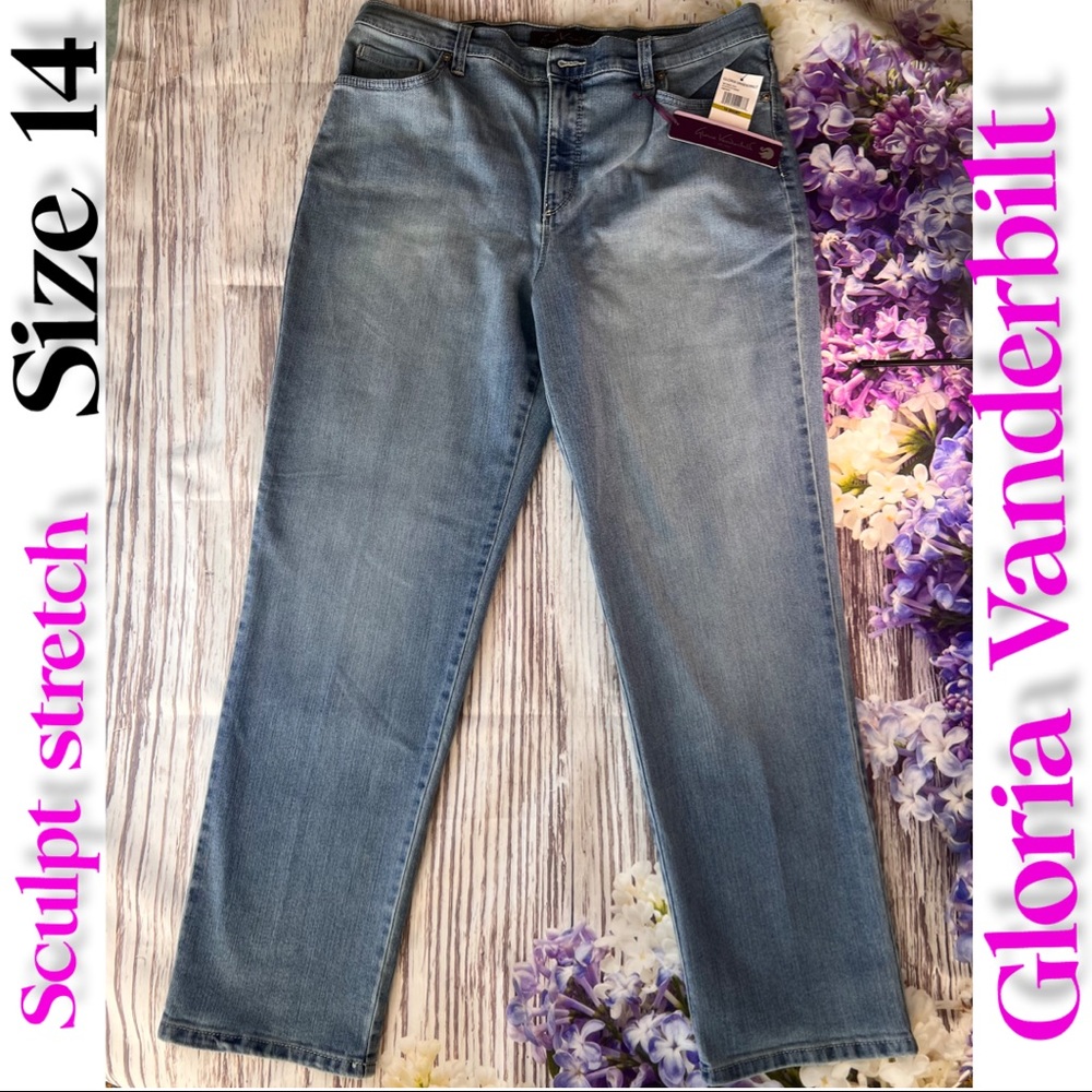 NEW GLORIA VANDERBILT AMANDA JEANS SIZE 14 color blue sculpt stretch
